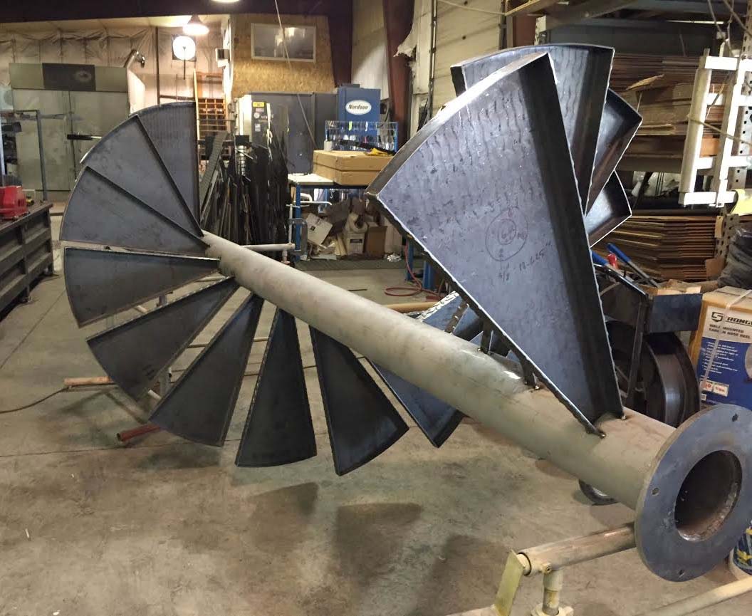Spiral staircase being fabricated